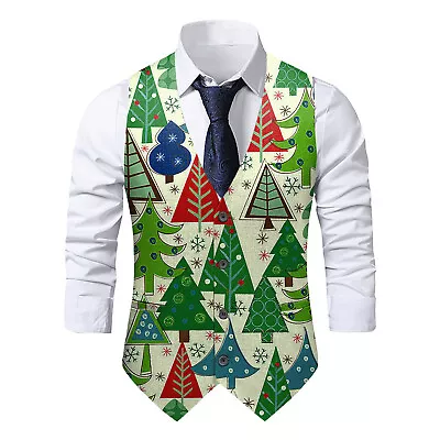 Mens Christmas Vest With Snow/Snowman/Christmas Tree Holiday Waistcoat For Party • $23.99