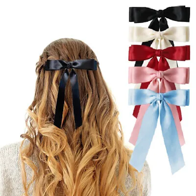 1x Girls Hair Ribbon Hair Bow Clip Long Ribbon Tail Hair Accessories School Clip • £2.39