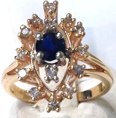 Certified Stunning Women 14k Y/Gold Ring. 0.78ctw Blue Sapphire & Diamond. New • $536.70