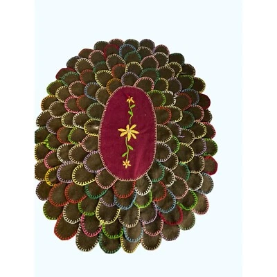 $189.95 • Buy Wool Vintage Penny Rug Cat Tongue Coin Blanket Stitch Folk Art 37”x30”