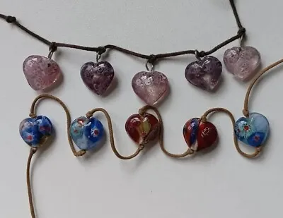 Mixed Purple Red & Blue Millefiori Lampwork Glass Heart Shape Beads For Craft • £5.99