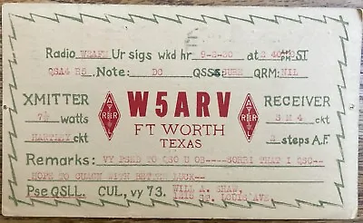 1930 - QSL Card - Ft Worth Texas USA - W5ARV  - Will Shaw • $7