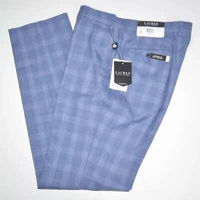 NWT RALPH LAUREN Classic Fit UltraFlex Wool Blend Blue Flat Front Dress Pants • $39.95