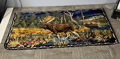Vintage Italian Velvet Tapestry Rug Wall Hanging Moose MCM Cabin Made In ITALY • $129.95