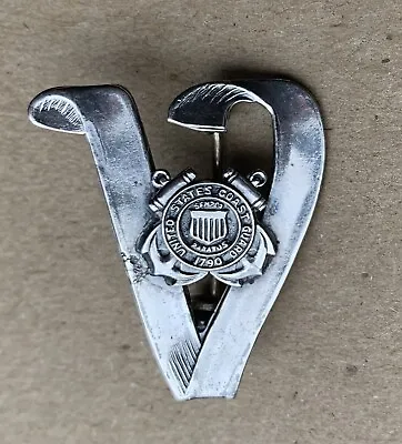 Rare Vintage WWII COAST GUARD Sterling Silver Shield On “V” For Victory Pin • $25.75