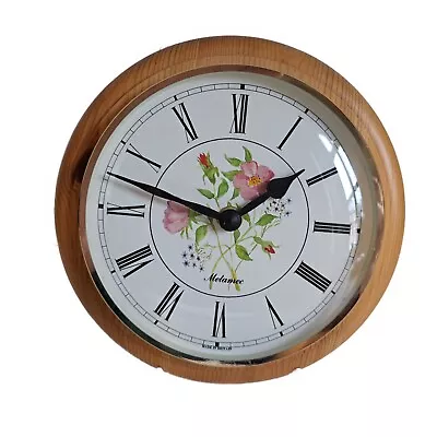 Metamec Vintage Quartz Pine Wall Clock Floral Decoration  • £22.50