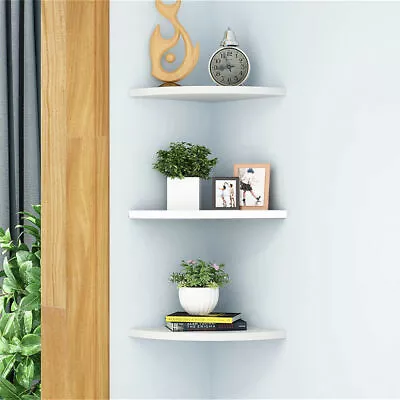Pack Of 3 Floating White Corner Shelf Shelves Wooden Wall Storage Unit Bedroom • £9.19