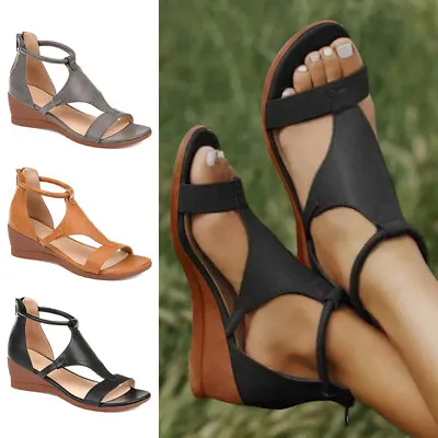 £13.14 • Buy Womens T-Thong Ankle Strap Flat Sandals Ladies Summer Gladiator Beach Shoes Size