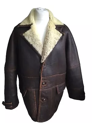 Vintage Distressed Leather Shearling Jacket Patina & Wear Men's L Brown • $42.95