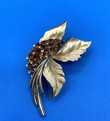 Trifari Vintage PIN Brooch Ambertone Clear Rhinestones Flower Cluster Goldtone • $15.50