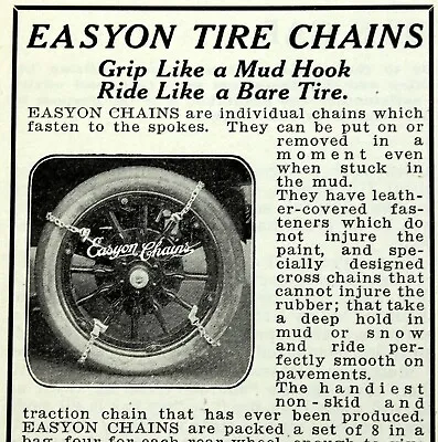 1917 EASYON TIRE CHAINS Auto Advertising Original Vintage Antique Print Ad • $35.69