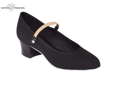 Black Canvas Rad Cuban Heel Ballet Character/national Shoe Suede Sole Pink   • £23