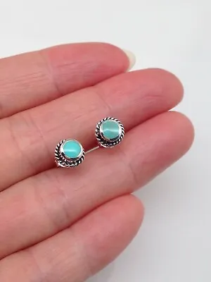 $16.40 • Buy 925 Sterling Silver Round Turquoise Stud Earrings 6.5mm