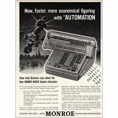 1955 Monroe Adding Machine: Figuring With Automation Vintage Print Ad • $6.75