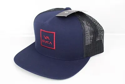 RVCA Men's Trucker Hat Mid Fit Box Logo Embroidered One Size Adjustable Navy Red • $22.94