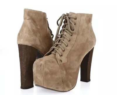 Womens Jeffrey Campbell Beige Suede Platform High Heel Boots Shoes Size 9 M New • $75.73