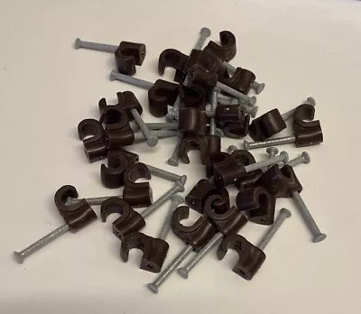 TradeFix Round Brown Cable Clips 6mm With Fixing Nails - Packs Of 100 • £3.21