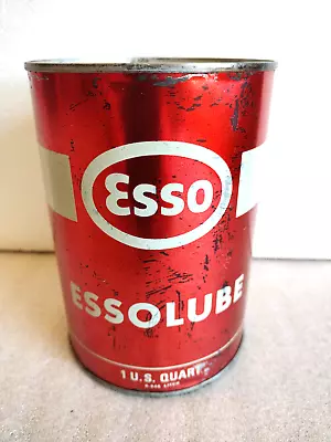 Rare Essolube Motor Oil Quart Can Metal Red Full Can Sealed 20W-20 Humble Oil • $79.95