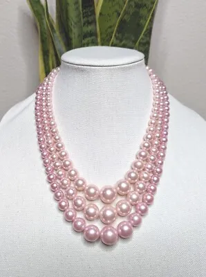 Pink Pearl Japan Multi Strand Beaded Necklace Mid Century Vintage MCM  • $29.88