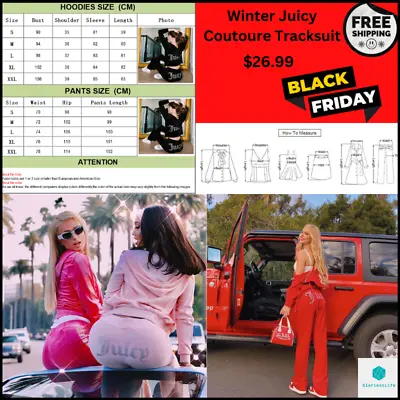 Winter Juicy Coutoure Tracksuit 2-Piece Set Suit Women Velvet Pants Jogging Sets • $29.99