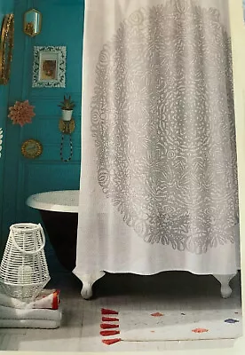 Opalhouse Shower Curtain 72x72  Standard Top Gray White Medallion Printed New • $11.58