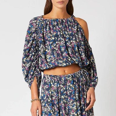 $69.99 • Buy SCANLAN THEODORE Drawcord Navy Blue Floral Top Size All - Fits 8,10,12
