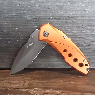 Cabela's Plain Edge Liner Lock Aluminum Scale Folding Pocket Knife ORANGE W/clip • $9.99