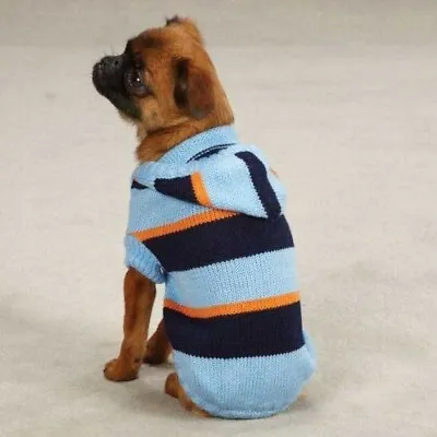 Zack And Zoey Striped Knit Hooded Sweater Blue Dog Sweater Hoodie Small Pet • $19.67