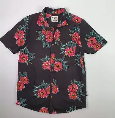 Mambo Smart Arts Men's Size S Small Hawaiian Shirt Black Floral Single Stitch • $25