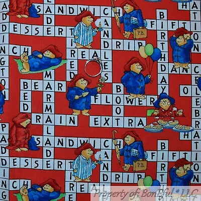 BonEful FABRIC FQ Cotton Quilt Red White Paddington Bear Crossword Puzzle Unisex • £4.55