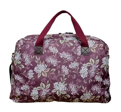 Peony® Plum Floral Hydrangea Matte Oilcloth Overnight Weekend Travel Bag • £29.99