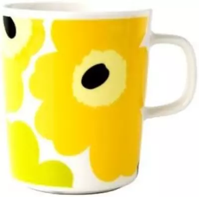 Marimekko Unikko Oiva MUKI 25 Coffee Cup Mug 250ml White Lime Yellow • $83.98