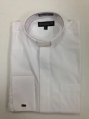 Men's Clerical Clergy Preacher Tab Collar Shirt White Long Sleeves • $19.99