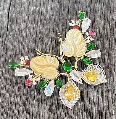 Yellow Multicolor Vintage Crystal Rhinestone Butterfly Brooch Pin Glass Insect • $13.99