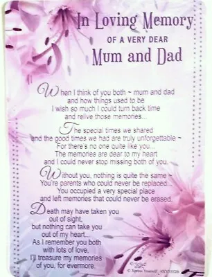 Loving Memory Graveside Memorial Card 6.25 X4.25  Lilac Lilies - Dear Mum & Dad • £2.79