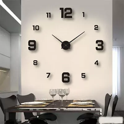 DIY 3D Frameless Number Wall Clock Mirror Sticker Home Office Room Decor • £6.09