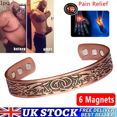 Mens Celtic Copper Bangle Magnetic Bracelet Pain Relief Arthritis Carpal Tunnel • £7.49