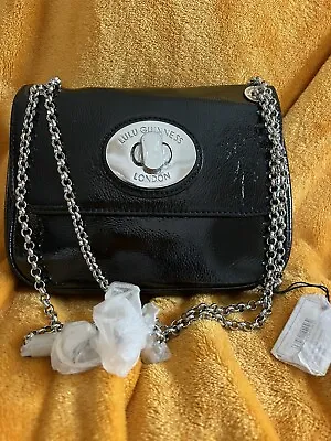 £199 • Buy Lulu Guinness Small Annabelle Black Leather Designer Handbag+ Silver Chain Strap