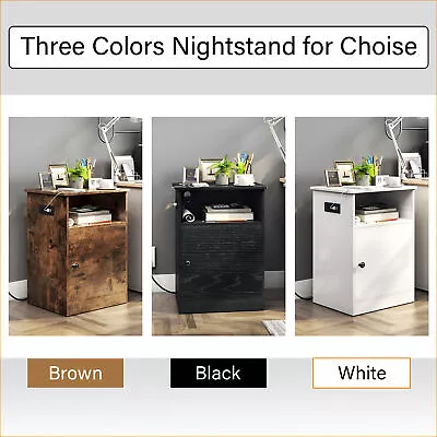 TC-HOMENY 3-Color Nightstand With Power Station Sofa End Side Table Set Of 2 • $52.69