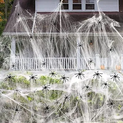 300g Halloween Spider Web Stretchable Cobwebs With 60 Spiders For Halloween  • £4.69