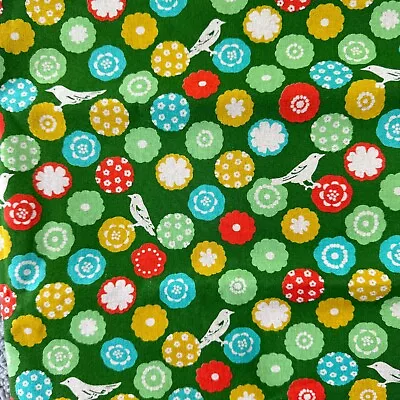 Echino Etsuko Furuya Kokka Bird Floral Fabric Green 1.5 Yards Linen Cotton • £23.85