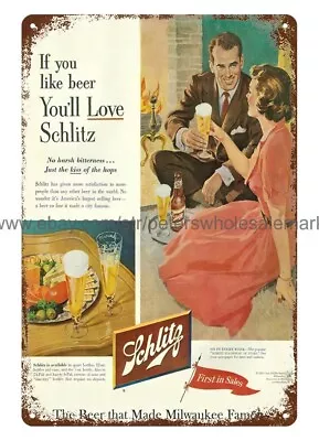 Schlitz Beer Bar Table Diner Metal Tin Sign Retro Home Decor Wall  Man Cave • $18.98