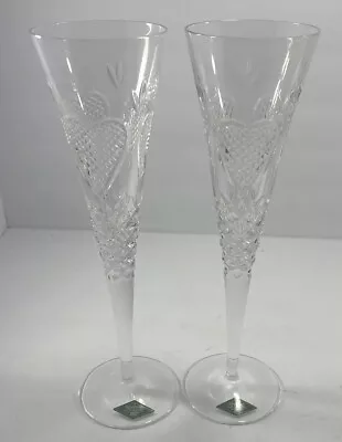 Set Of 2 Shannon 24% Lead Crystal Cut Heart Design Toasting Champagne Flutes • $24.99