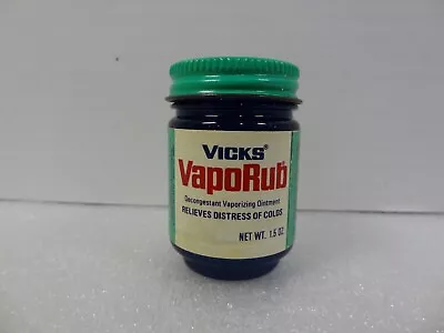 Vintage Vicks VapoRub 1.5 Oz Cobalt Blue Plastic Jar Green/White Metal Lid Full • $17.94