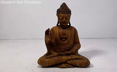Vintage Home Decorative Wood Carved Sitting Meditating Buddha Brown 12.5 In • $29.99