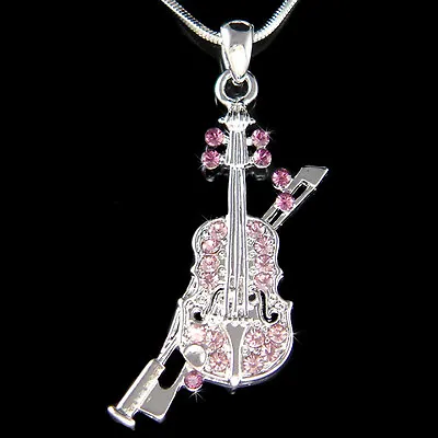 Purple VIOLIN Made With Swarovski Crystal Fiddle Bow Music Musical Necklace XMAS • $41