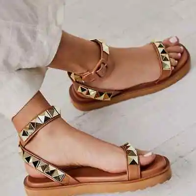 Anthropologie Vicenza Leon Studded Sandals Tan Gold Embellished NEW Size 10/40 • $79