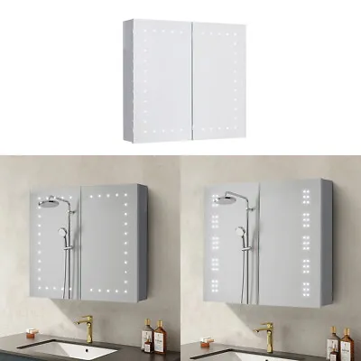 Bathroom Dotted LED Mirror Cabinet Storage Box Makeup Mirror With Shaver Socket • £145.95