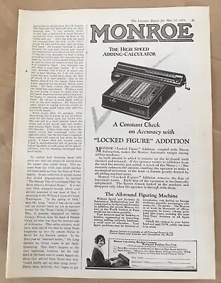 Monroe Adding Machine Print Ad 1923 Vintage Illustration Retro Art Computer • $6