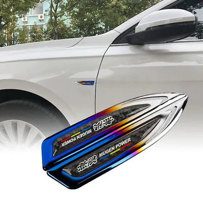 2x Mugen Burnt Blue Metal Carbon Fiber Emblem Car Trunk Side Wing Fenders Badge • $15.88